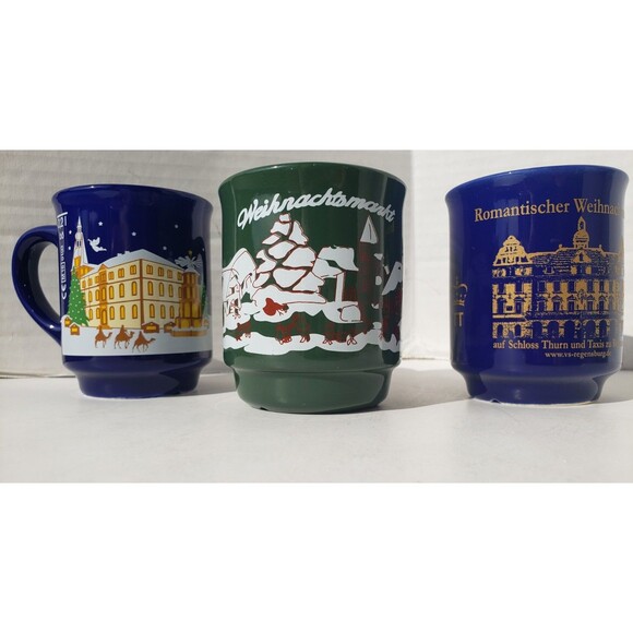 Weihnachtsmarkt Christmas Market Germany Lot Of 3 Coffee Mug Cup Green Blue EUC - Picture 10 of 15